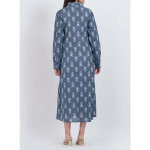 Vestido Midi de Algodón Azul con Estampado Floral, Cuello Cuadrado y Mangas Largas para Mujer, Diseño Elegante ODM, Transpirable, Talla XS, para el Día de San Valentín o para el Club - Product Image 4