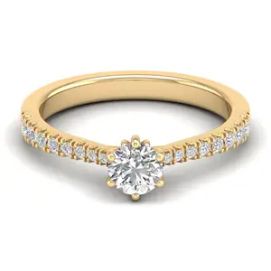 New Customized Pure Solid Yellow Gold IGI Certified Round Cut Real Diamond Engagement Wedding Fine Jewelry Ring At Best Price