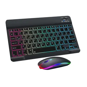 Arabisch bunte leuchtende drahtlose Tastatur Maus Set Tablet Spanisch Téclado y Rice Russisch Französisch Mini-Tastatur und Maus Combo