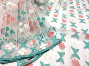 Prix bas Exclusif Deshi Dhakai Vert Jamdani Sharee pour Femme JAMDANI TISSU Bleu ROUGE VERT Doré Bleu Ciel du Bangladesh - Product Image 3