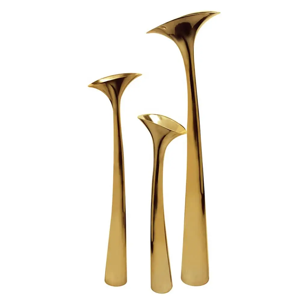 Golden abstraktes Design Posaune Bodenvase für Hochzeit und Heimdekoration hochwertiges Metall Aluminium Posaune Bodenvase für Garten