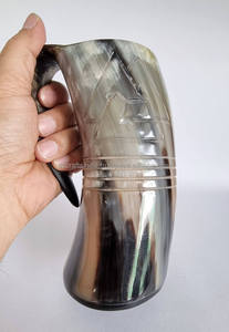 Buffalo motif viking drinking horn handcrafted tankard multipurpose <b>mug</b> for both hot and cold drinks and holiday home decor use - Product Image 5