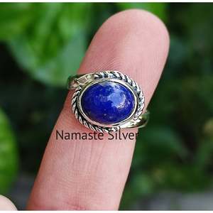 Natural <b>Lapis</b> <b>Lazuli</b> Oval Cabochon Sterling Silver <b>Ring</b> with Bezel Setting 11x9mm Gemstone-Perfect Gift for Women - Product Image 2