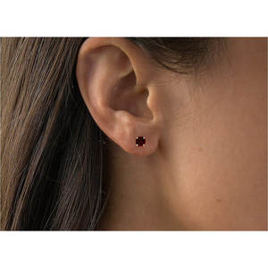 Pendientes de botón artesanales de granate rojo natural de 2.00 CTW con cuatro puntas, oro amarillo de 14K, corte princesa, material de oro rosa vintage - EE. UU. - Product Image 4