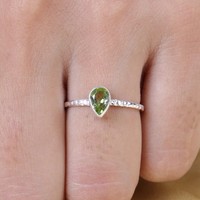 Anillo Clásico de Plata de Ley 925 Sólida con Peridoto Natural Brillante de Corte Pera, Engaste de Bisel, Martillado, para Fiesta, Vermeil Eternity
