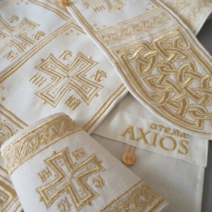 White Orthodox Church Vestments Stole Cuffs Set Gold Bullion Embroidered Clergy Epitrachelion Epimanikia Liturgical Accessory - Product Image 5