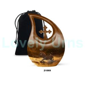 Hot Selling Premium Quality Cross Tear Drop Zebra Cremation Adult Urn for Human Ashes With Free <b>Velvet</b> <b>Bag</b> - Product Image 2