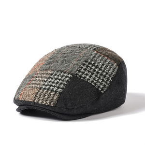 2025 automne hiver nouveau euro américain britannique pied de poule plat haut lierre casquette canard rétro hommes coton béret chapeau - Product Image 1