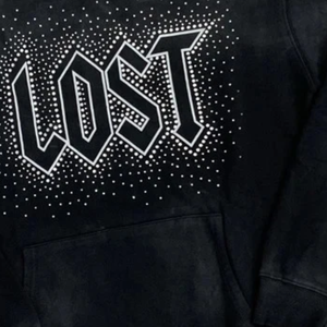 Sweat à capuche noir LOST avec strass, streetwear tendance, graphique élégant, coton chaud, décontracté, automne, pull de créateur, mode masculine - Product Image 3