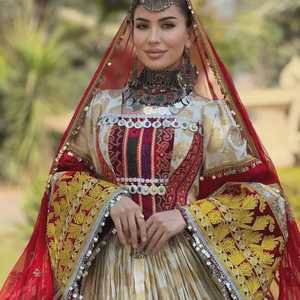 Antique Afghani Vintage Banjara-parole longueur robe 3 pièces avec broderie à la main dentelle paillettes bouton détails Style bohème - Product Image 2