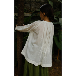 CAMISA DE LINO VINTAGE JAMDANI-NIA 100% Lino Talla Única Corte Holgado con Decoración de Botones Transpirable Moda Vintage - Product Image 4