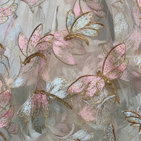 100% Polyester papillon libellule robe tissu tricoté à la Machine avec broderie en maille à paillettes et décoration en dentelle de perles