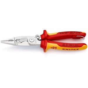 Pince à électricien KNIPEX 200 mm VDE, poignées multi-composants chromées, fixation à ressort, pince longue à œillet - Product Image 1