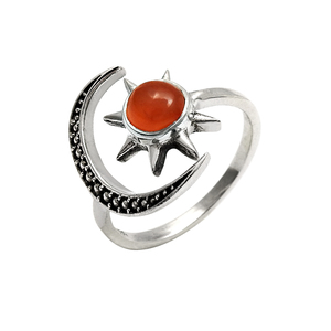 Anillo celestial Simple y único para mujer y niña, Plata de Ley 925, cornalina Natural piedra preciosa, joyería hecha a mano para cumpleaños - Product Image 1