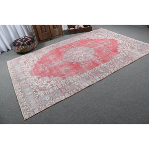 6.3x9.7 ft Vintage Large Rug, <b>Red</b> Blue Turkish Solid <b>Wool</b> Rug - Product Image 2