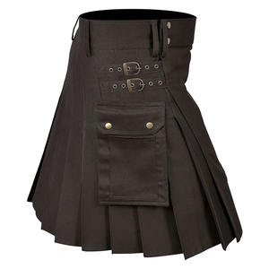 กระโปรงสั้นหนังสีดำกระดุมสีทองสำหรับผู้ชาย - Product Image 2