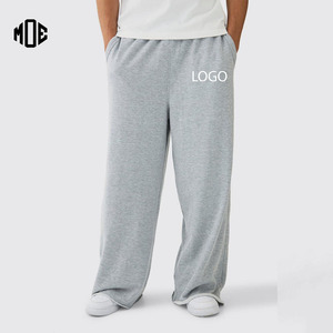 กางเกงวอร์มผ้าฝ้ายเนื้อเบาสีเทา Heather Grey ของแท้จากโรงงานผู้ผลิต (OEM) ทรงหลวม ระบายอากาศได้ดี แต่งลายปัก  ขอบกางเกงด้านล่างแบบทำเก่า  สำหรับผู้ชาย - Product Image 1