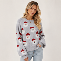 FNJIA Lesmart Pull de Noël moche pour femme, motif Père Noël amusant, ample, tricoté, pour fête de fin d'année, En stock