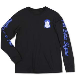 T-shirt à manches longues PBS-Noir | Chemise 100% coton Phi Beta Sigma avec broderie et graphiques imprimés | Vêtements de fraternité pour hommes - Product Image 1
