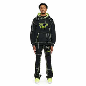 Street Customized Logo Wholesale 1:1 Contrast Stitch Fleece Tracksuit Men Jogger Sweatsuit Plus Size Fall Zipper Tracksuit - Product Image 3