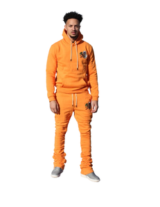 Sweat à capuche et pantalon évasé de haute qualité couleur jaune ensemble deux pièces hommes personnalisé surdimensionné broderie Patch survêtement évasé pour hommes - Product Image 1
