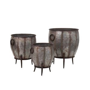 Jardinière ovale en métal galvanisé rustique, style ferme, pot à fleurs en étain pour l'intérieur et l'extérieur, avec nœud en jute décoratif pour la décoration de la maison - Product Image 2