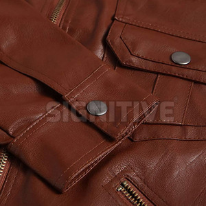 High Quality Custom Designed Men's Leather Jacket <b>Stand</b> Winter High Street Style Solid Color Quick Dry Breathable Custom Logo - Product Image 6