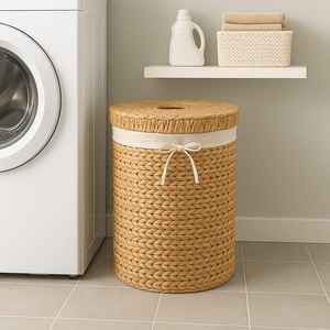 Paniers de rangement ronds en rotin tissés à la main Organisateur naturel durable avec poignées pour chaussures à linge et décoration intérieure - Product Image 2