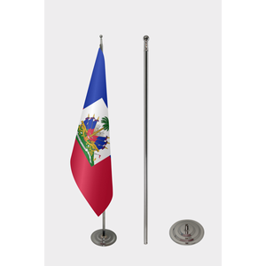 Drapeau d'intérieur officiel 3x5 pieds en satin et polyester de style fanion d'Haïti avec impression numérique et mât en aluminium - Product Image 2