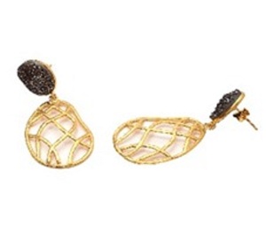 New Arrival Black Druzy Gemstone 925 Sterling Silver Round Shape Earrings - Product Image 1