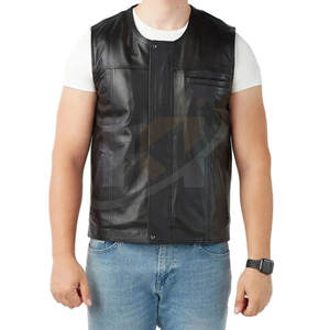 Chaleco de cuero sin mangas Vintage Color personalizado Logotipo personalizado de alta calidad Chaleco de cuero transpirable para hombres - Product Image 2