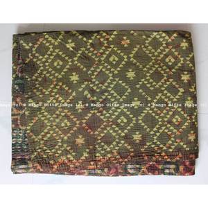 Hand Block Printed 100% Cotton Reversible <b>Kantha</b> <b>Throw</b> Ralli Bedcover Twin Size Bedding Blanket - Product Image 5
