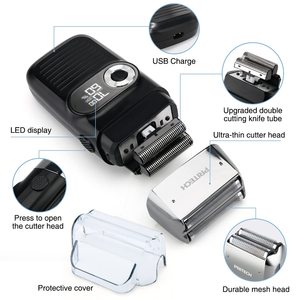Rasoir Électrique Rechargeable 2-en-1 Noir et Argent pour Hommes, Rasoir à Grille avec Tondeuse Électrique Escamotable, 3 Vitesses Réglables, Tête de Remplacement - Product Image 2
