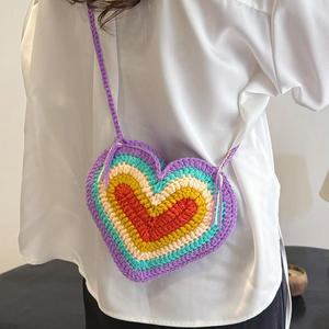 Bolso de Algodón Tejido a Crochet con Degradado de Colores en Forma de Corazón, Fresco y Dulce, de un Solo Hombro, Cruzado, Hecho a Mano, con Cierre Abierto, a la Moda para Mujer - Product Image 2