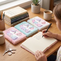 Carnet Licorne en Peluche Créatif, Journal Moelleux pour Filles, Journal Intime pour Enfants, Papeterie Macaron pour l'École et le Bureau, Reliure Piquée à Cheval, Noël