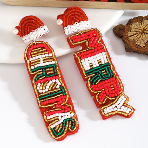 Venta al por mayor de joyería de moda de Navidad hechos a mano con cuentas pendientes Feliz Navidad/bebé Santa/campanas Jingle letras pendientes para mujer - Product Image 3