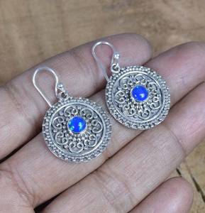 Lab Blue Opal Gold Plated Sterling Silver Stud Earrings Handmade 925 Jewelry Cute Elegant Gemstone Gift for Women <b>Anniversary</b> - Product Image 5