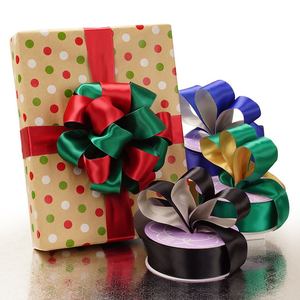 Premium Reversible Satin <b>Ribbon</b> Roll Luxury Polyester with Floral Solid Color for Christmas Birthday Halloween Gift Wrapping - Product Image 1