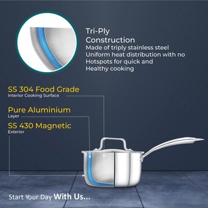 Cookware Stainless Steel Riveted Handle Sauce Pan with Lid Durable Design Food Grade Easy Clean Exotic Silver Shining - Product Image 6