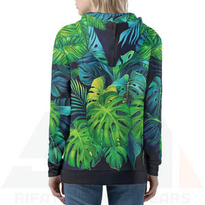 Sudadera de Invierno para Mujer, Premium, con Estampado de Hojas de Monstera Tropical, Tejido de Felpa, con Cordón Ajustable y Puños Acanalados, Logotipo Frontal - Product Image 2