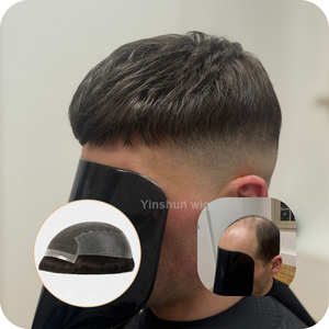 Parrucchino da uomo con frangia testurizzata, stile cropped, traspirante, con base in pizzo integrale e laterali e posteriore in PU, per calvizie e capelli diradati - Product Image 1