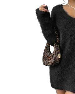 Robe pull en tricot noir personnalisée pour femmes, col en V, manches longues, douce et moelleuse, chaude pour l'hiver, mode, OEM, vente en gros, sur mesure - Product Image 3