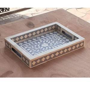 Bandeja de servicio de incrustaciones de hueso artesanales de magnesia de lujo con elegante diseño de piedra de ágata - Product Image 1