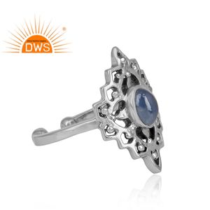 Vente chaude Argent Sterling Oxydé Naturel Bleu Saphir Gemme Bague Réglable Fabricant de Bijoux Personnalisé - Product Image 4