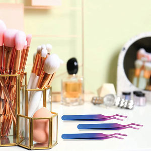 Pinzas de estilo de acero inoxidable, herramienta aplicadora de pestañas de punta fina de Color arcoíris de titanio múltiple, aplicadores de pestañas curvas - Product Image 4