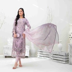 ชุด Punjabi ผ้าลินินลายปักหนา3ชิ้นสำหรับผู้หญิงชุดแมกซี่ tawakkal VOL yasna frock PARTY/Eid Girls' salwar - Product Image 6