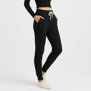 Pantalon de jogging d'hiver en tricot côtelé, taille élastique, cordon de serrage réglable, tissu doux et respirant, coupe-vent, écologique, large pour femme - Product Image 1