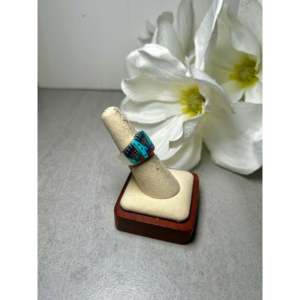 Navajo Made Multi-Stone <b>Turquoise</b> & Platinum Geometric Platinum <b>Ring</b> with Sterling Silver Size 6.25 Everyday Wear Gemstone <b>Ring</b> - Product Image 2