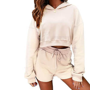 ¡Novedad de 2023! Ropa de gimnasio XL de alta calidad para mujer, conjunto de pantalones cortos con capucha de lana sólida, último estilo de verano, de talla grande, informal y elegante - Product Image 1