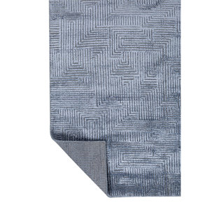 Tapis en laine et soie de bambou noué à la main bleu azalée, motif géométrique abstrait pour la maison, couloir, modèle rectangulaire AIWB-13025 pour adolescents - Product Image 5